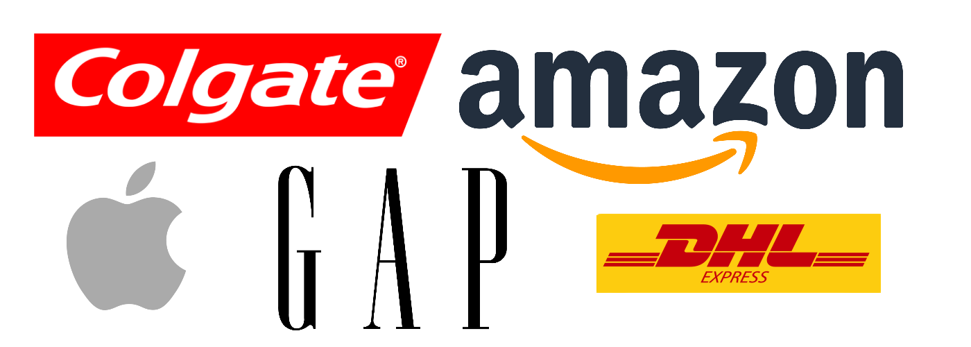 Brand logos: Colgate, Amazon, Apple, Gap, DHL