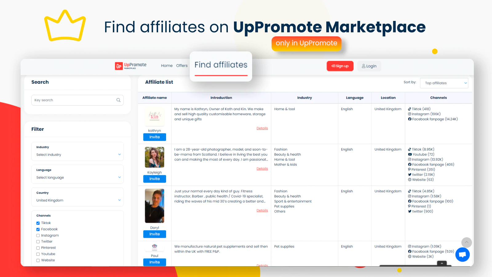 UpPromote's affiliate marketplace