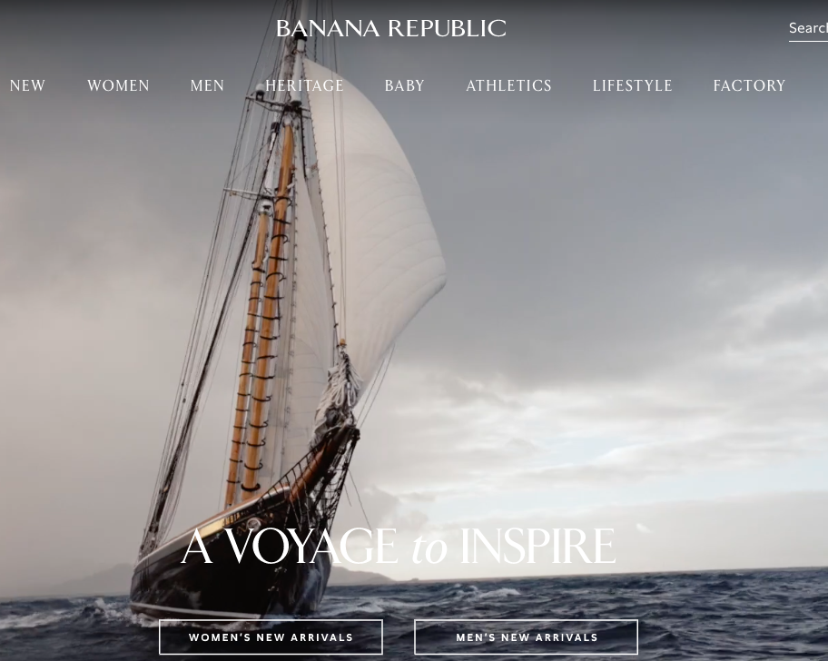 The Banana Republic website keeps shoppers engaged with a video right on their homepage.
