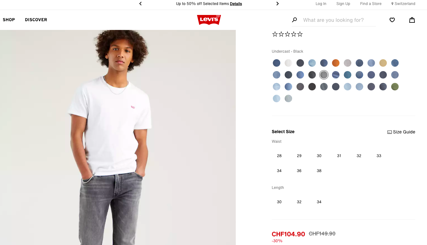 The Levis Product Detail page.