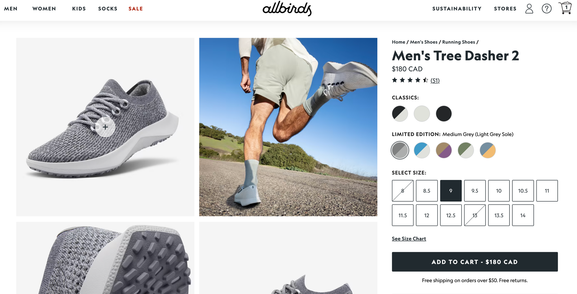 Allbirds shows pricing on their CTA button to make the purchase process more transparent and easy