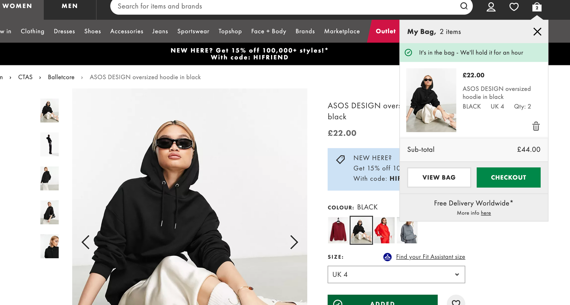 ASOS uses cart timeout to generate urgency and get customers to checkout fast