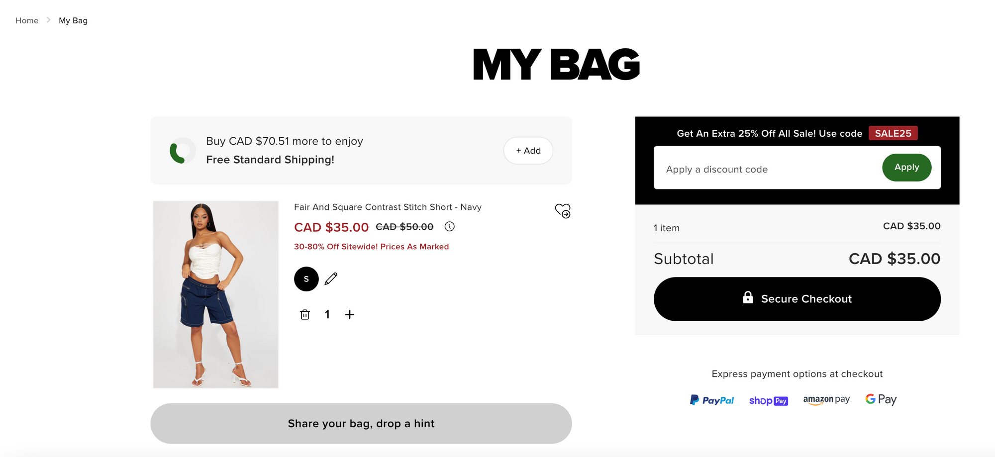 Fashion Nova encourages customers to share their cart on social media channels