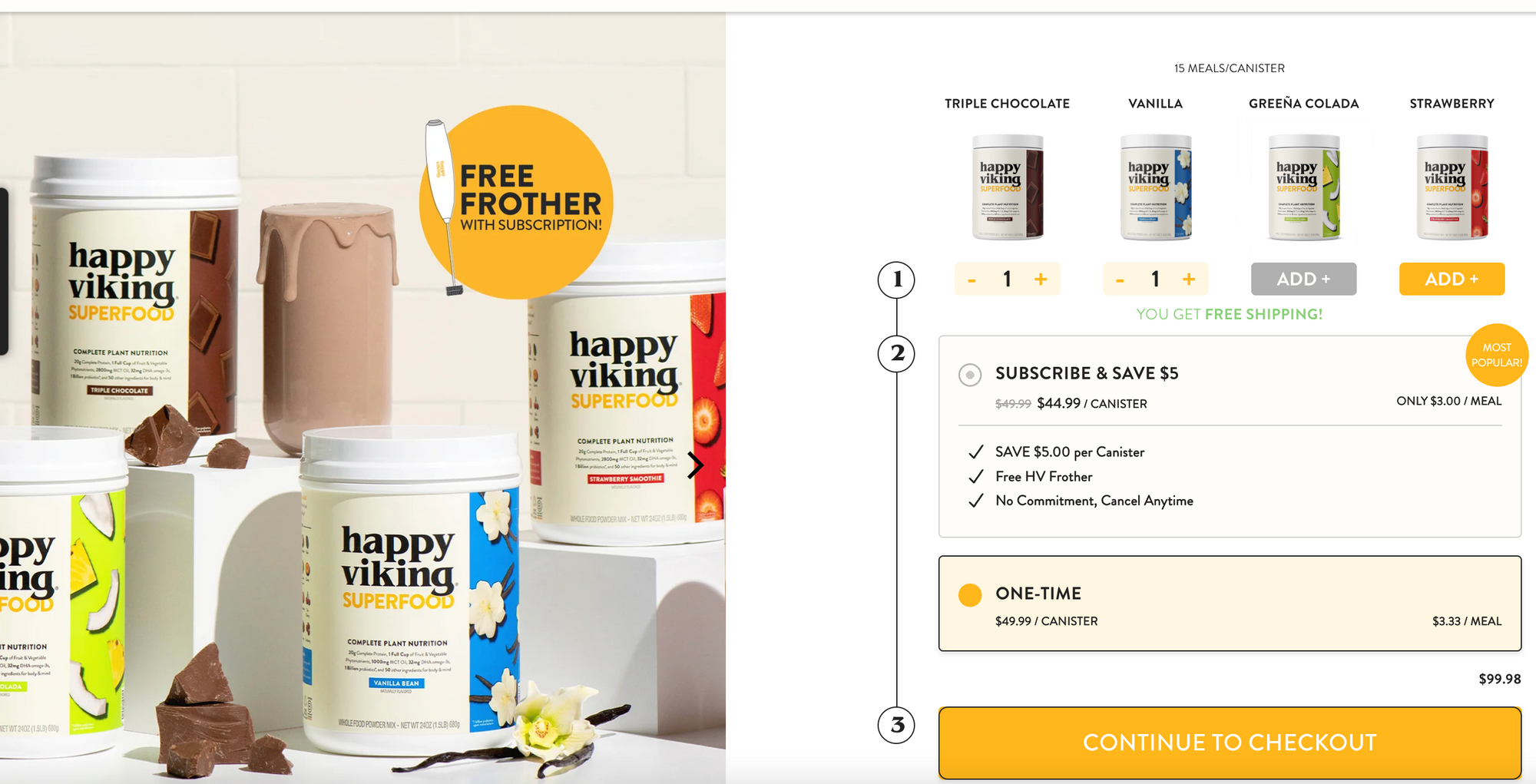 See how the plant-based protein shake, Happy Viking, eliminates the cart page altogether.