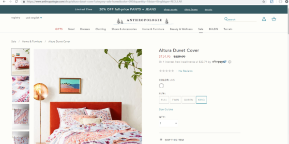 Anthropologie's Altura Duvet Cover product page with example of the anchor principle