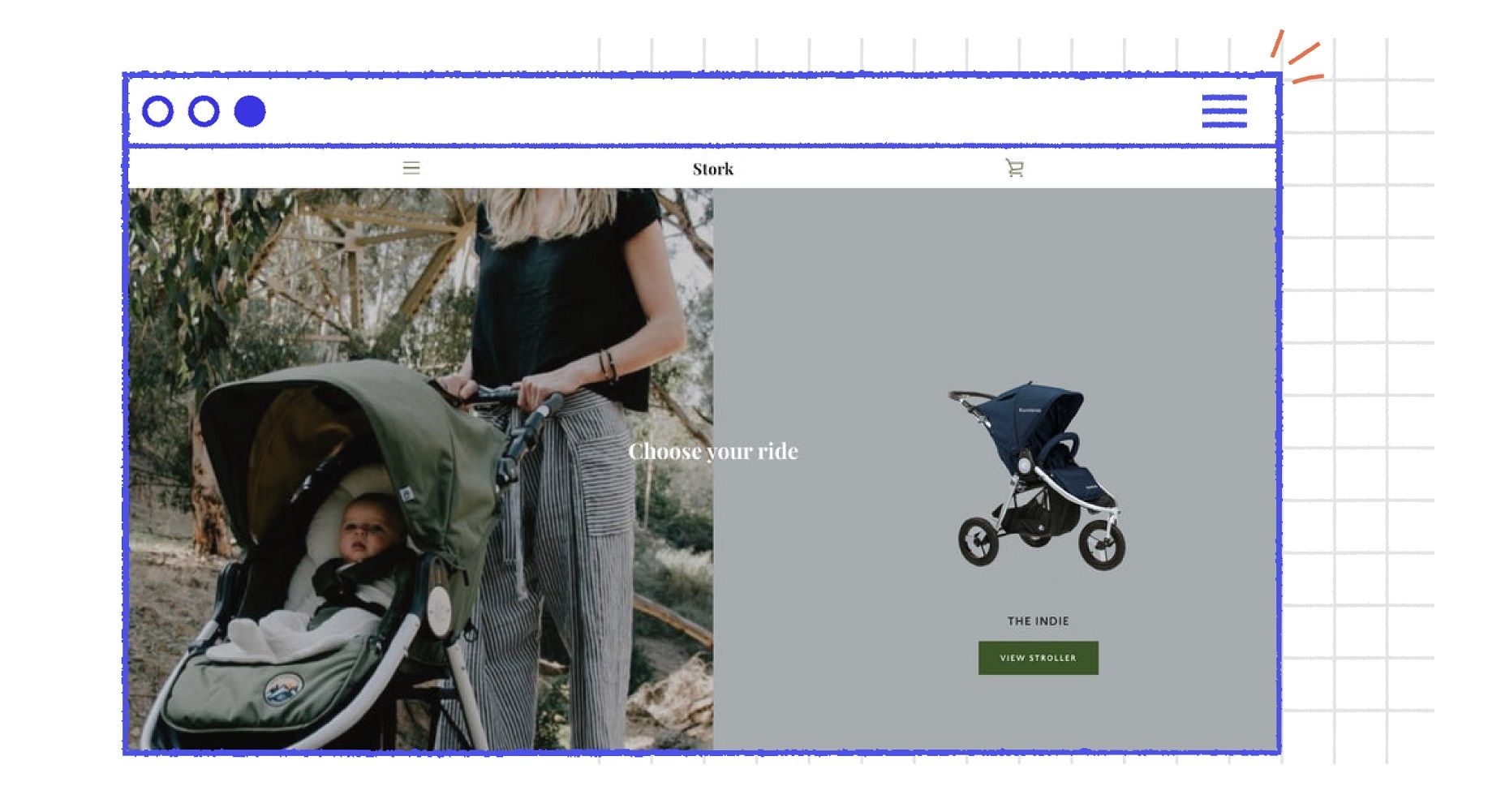An example of an ecommerce front-end for a stroller company named Stork